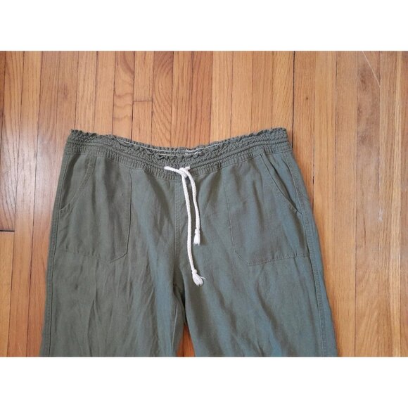 Womens Wide Leg Linen Blend Pull On Drawstring Pants Pockets Size Large Olive - Picture 2 of 9